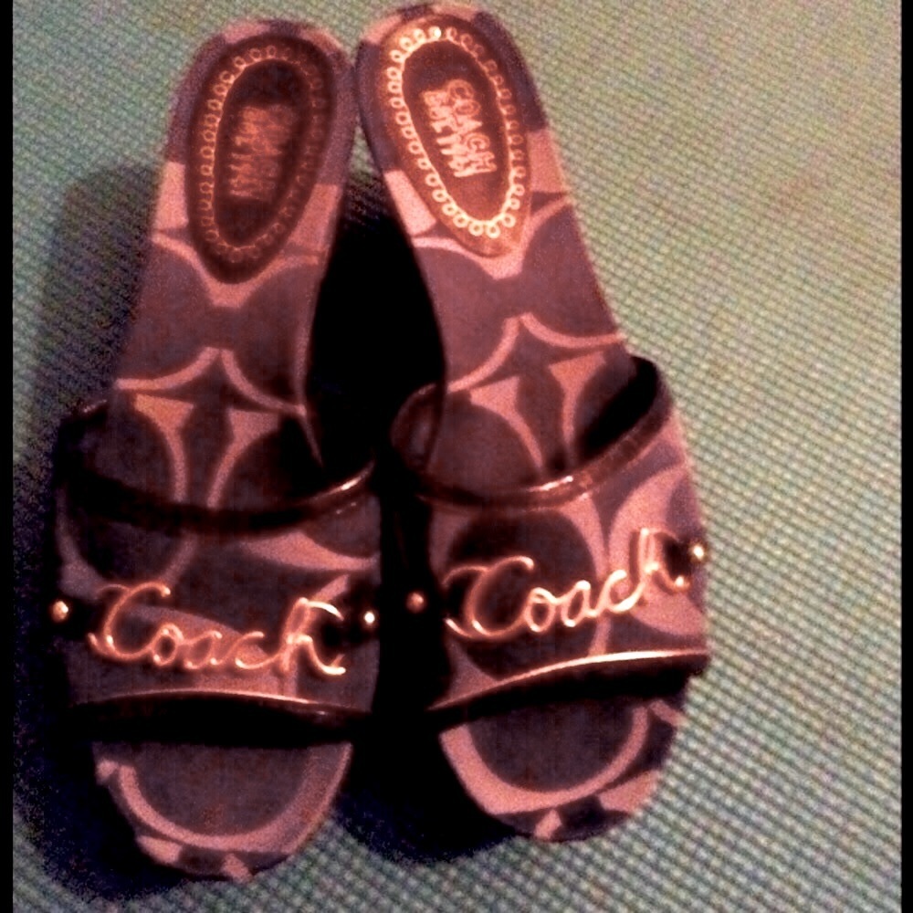 Authentic Coach blue graffiti Platform Sandals  7